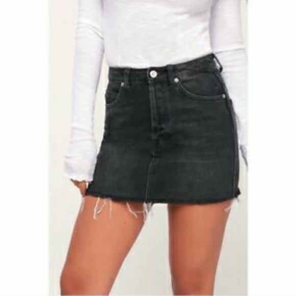 Free People Dresses & Skirts - Free People Black Denim Raw Edge Mini Skirt Size 8